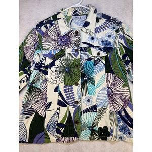 BFA Classics Womens Large Floral Denim Jacket Blue Green Purple Cotton F06079